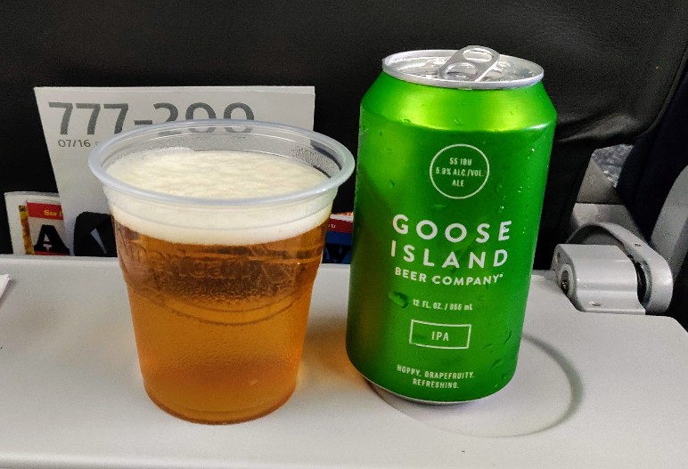 Goose Island IPA beer on a plane