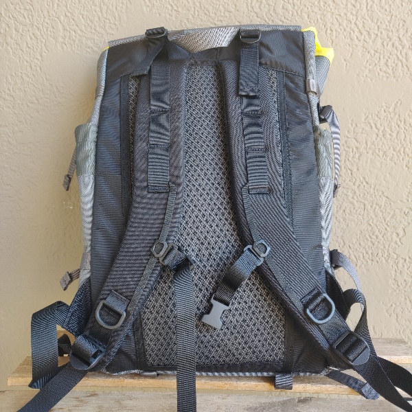 The back of the Topo Designs Mountain Pack showing the padded straps and ventilation