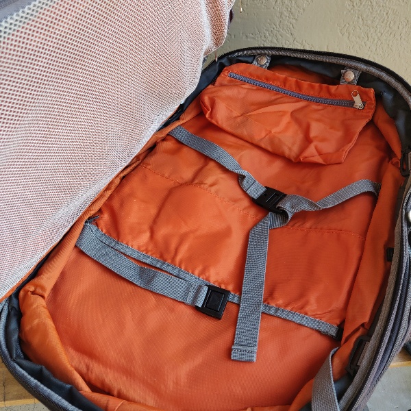 eBags Mother Lode main compartment with orange liner and internal straps