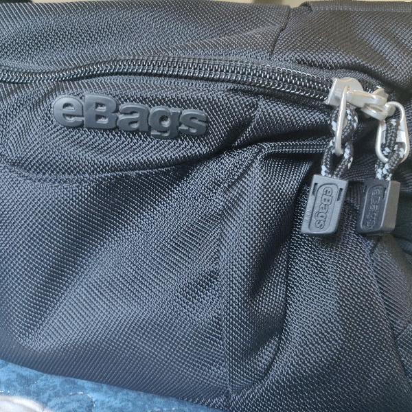 black eBags Mother Lode Duffle bag branding on side of the bag