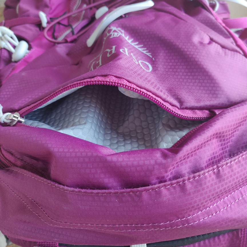 top of Osprey Tempest 8 women's hiking backpack in "Magnificent Magenta" colorway