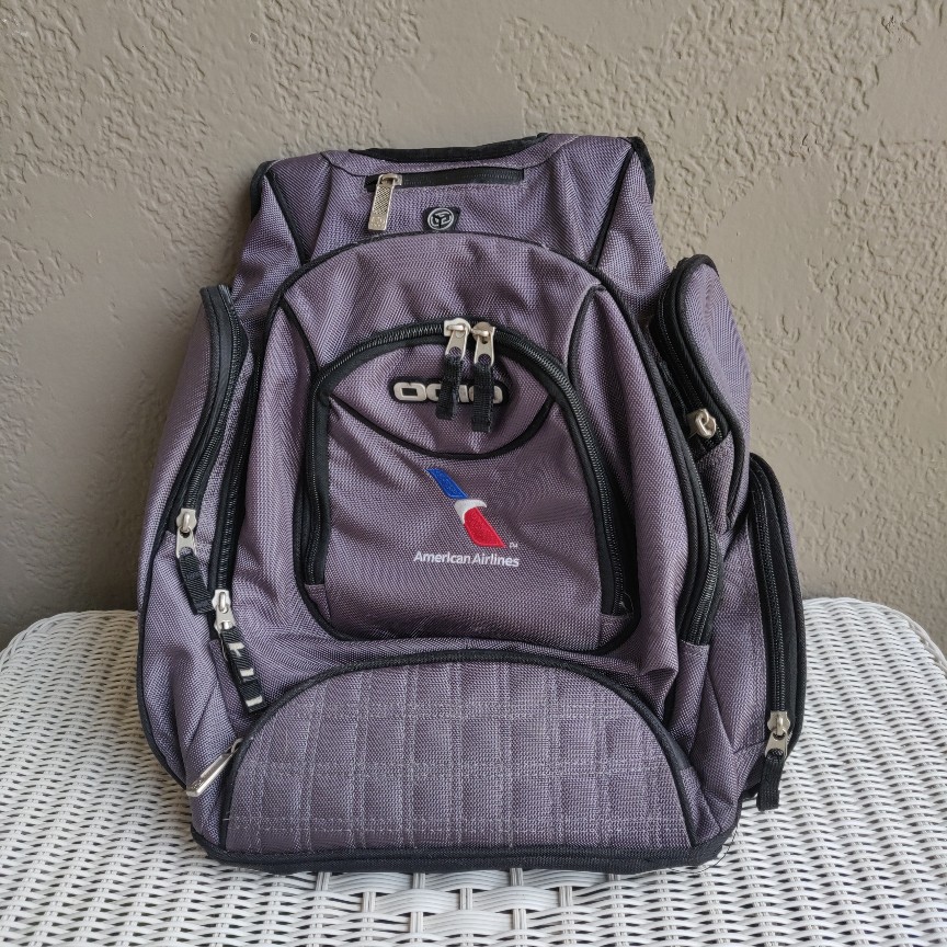 Silver OGIO Metro Backpack - front with American Airlines logo