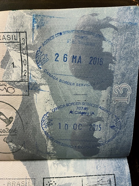 Passport stamps from YYC & YUL