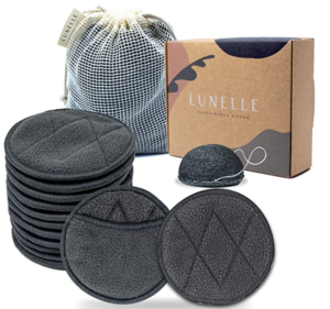 Set of charcoal gray Lunelle reusable makeup pads made of bamboo