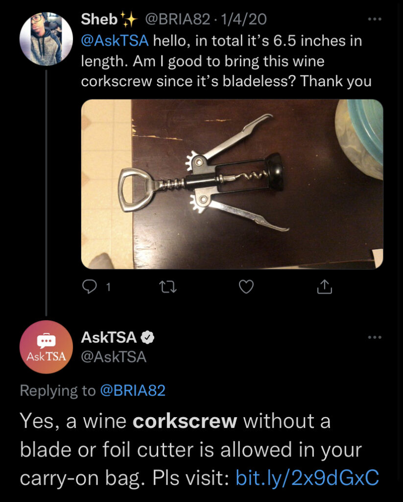 can you bring a corkscrew on a plane